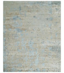 Premium look Hand knotted Silver and Blue modern Abstract wool and Silk Blended 7.10x9.6 Area Rug by The Rug Decor