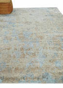Premium look Hand knotted Silver and Blue modern Abstract wool and Silk Blended 7.10x9.6 Area Rug by The Rug Decor