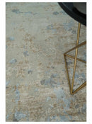 Premium look Hand knotted Silver and Blue modern Abstract wool and Silk Blended 7.10x9.6 Area Rug by The Rug Decor