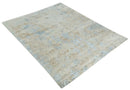 Premium look Hand knotted Silver and Blue modern Abstract wool and Silk Blended 7.10x9.6 Area Rug by The Rug Decor