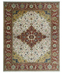 Premium Look Ivory, Rust and Gold 8x10 Hand knotted Traditional Wool Area Rug by The Rug Decor
