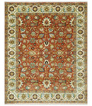 Premium look Rust and Ivory Traditional Floral Fine Hand knotted 8x10 wool area rug by The Rug Decor