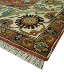 Premium look Rust and Ivory Traditional Floral Fine Hand knotted 8x10 wool area rug by The Rug Decor