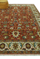 Premium look Rust and Ivory Traditional Floral Fine Hand knotted 8x10 wool area rug by The Rug Decor