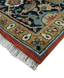 Premium look Rust, Blue and Olive 8x10 Fine Hand Knotted Traditional Heriz wool area rug by The Rug Decor