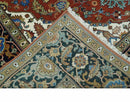 Premium look Rust, Blue and Olive 8x10 Fine Hand Knotted Traditional Heriz wool area rug by The Rug Decor