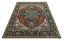 Premium look Rust, Blue and Olive 8x10 Fine Hand Knotted Traditional Heriz wool area rug by The Rug Decor