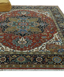 Premium look Rust, Blue and Olive 8x10 Fine Hand Knotted Traditional Heriz wool area rug by The Rug Decor