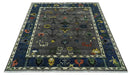 Premium look Vibrant Colorful Charcoal, Blue and Ivory Hand knotted Traditional Floral 8x10 wool Area Rug by The Rug Decor