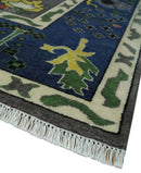 Premium look Vibrant Colorful Charcoal, Blue and Ivory Hand knotted Traditional Floral 8x10 wool Area Rug by The Rug Decor
