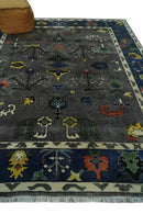 Premium look Vibrant Colorful Charcoal, Blue and Ivory Hand knotted Traditional Floral 8x10 wool Area Rug by The Rug Decor