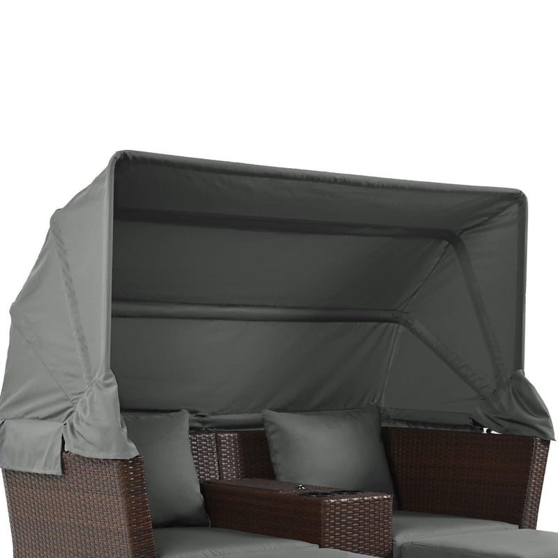 Alora Premium Outdoor 2-Seater Patio Daybed With Foldable Awning, Cushions, And Rattan Frame (SAK90233)