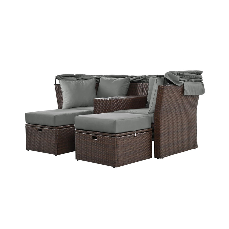 Alora Premium Outdoor 2-Seater Patio Daybed With Foldable Awning, Cushions, And Rattan Frame (SAK90233)