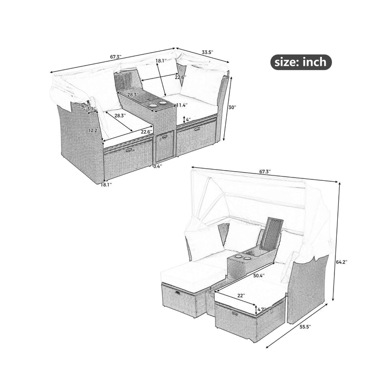 Alora Premium Outdoor 2-Seater Patio Daybed With Foldable Awning, Cushions, And Rattan Frame (SAK90233)