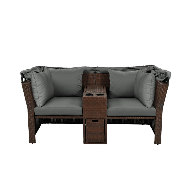 Alora Premium Outdoor 2-Seater Patio Daybed With Foldable Awning, Cushions, And Rattan Frame (SAK90233)