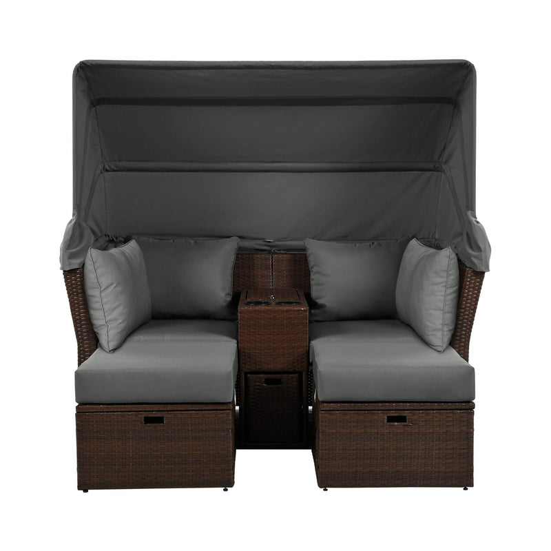 Alora Premium Outdoor 2-Seater Patio Daybed With Foldable Awning, Cushions, And Rattan Frame (SAK90233)