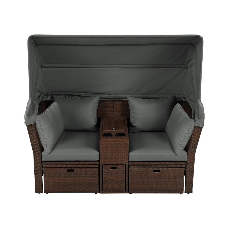 Alora Premium Outdoor 2-Seater Patio Daybed With Foldable Awning, Cushions, And Rattan Frame (SAK90233)