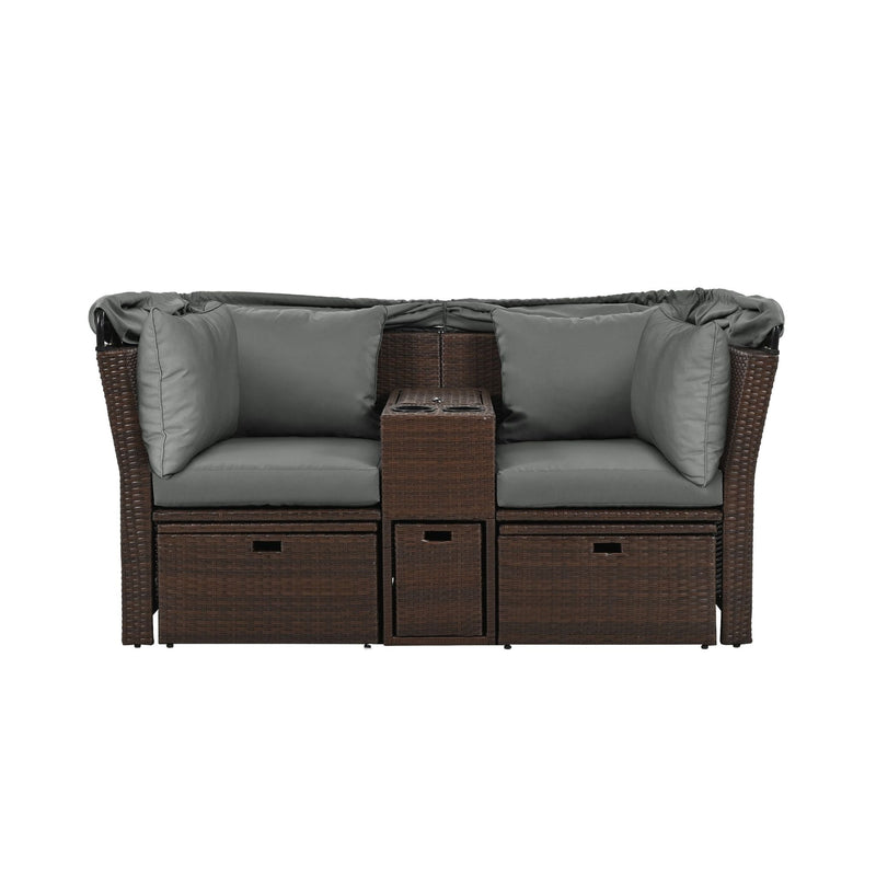 Alora Premium Outdoor 2-Seater Patio Daybed With Foldable Awning, Cushions, And Rattan Frame (SAK90233)