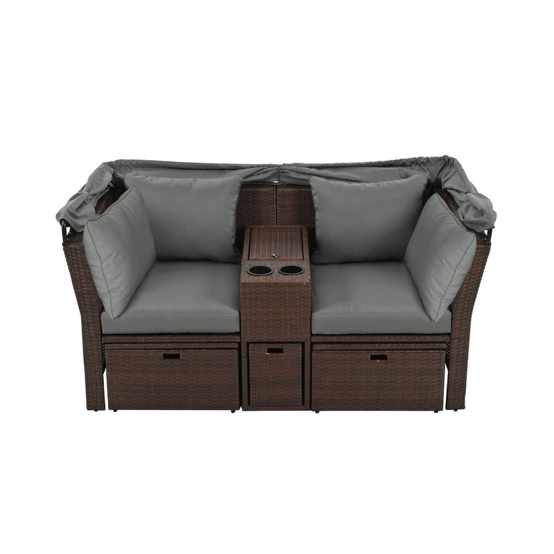 Alora Premium Outdoor 2-Seater Patio Daybed With Foldable Awning, Cushions, And Rattan Frame (SAK90233)