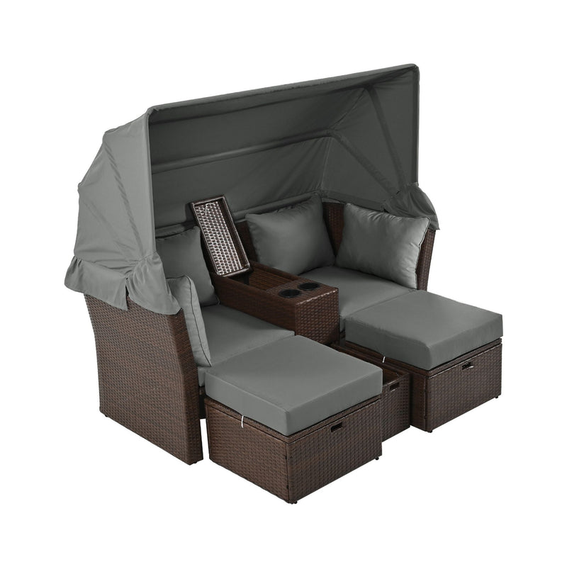 Alora Premium Outdoor 2-Seater Patio Daybed With Foldable Awning, Cushions, And Rattan Frame (SAK90233)