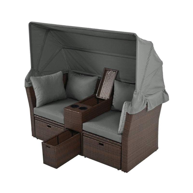 Alora Premium Outdoor 2-Seater Patio Daybed With Foldable Awning, Cushions, And Rattan Frame (SAK90233)