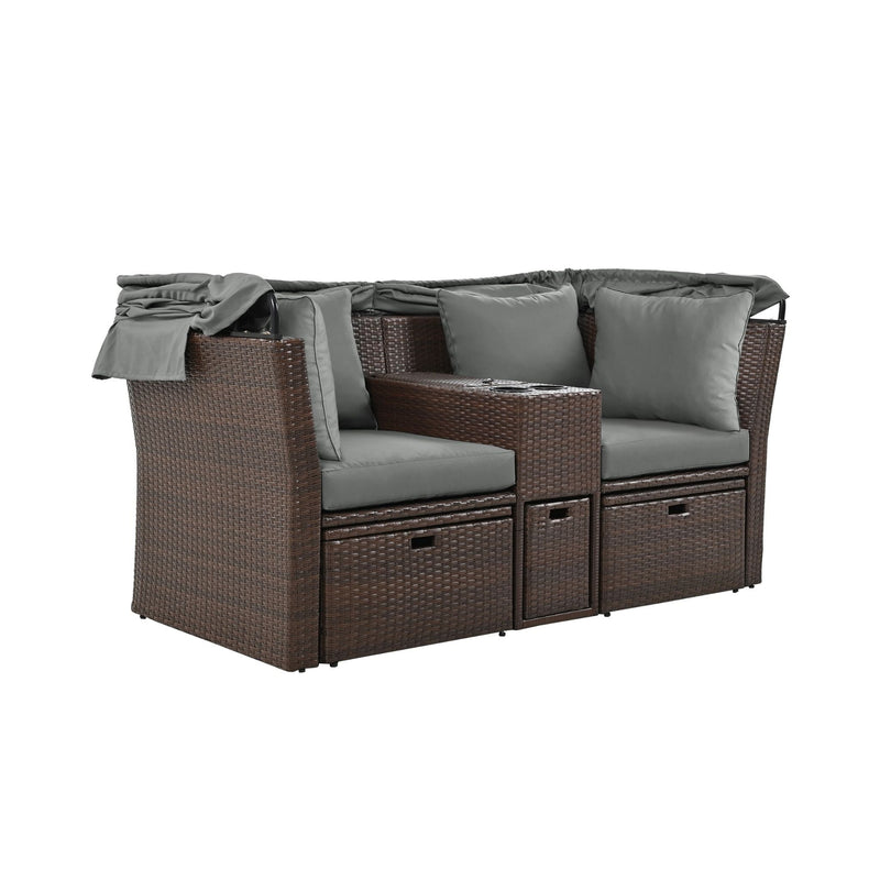 Alora Premium Outdoor 2-Seater Patio Daybed With Foldable Awning, Cushions, And Rattan Frame (SAK90233)