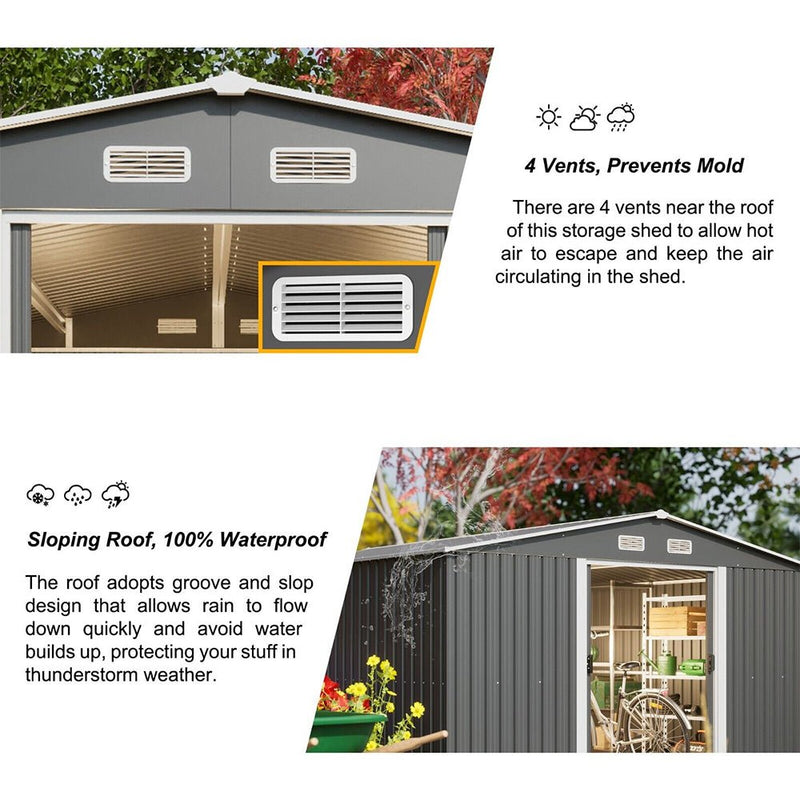 Premium Outdoor Galvanized Steel Backyard Storage Shed W/ Dual Lockable Sliding Doors, 11x13' (95382641)