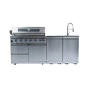 Castelle Flame Tuscany Outdoor BBQ Liquid Propane Kitchen Grill Island With 43-Inch 6-Burner 85K BTU Propane Gas Grill, Rotisserie Kit, And Storage Cabinets (SAK95623)