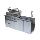Castelle Flame Tuscany Outdoor BBQ Liquid Propane Kitchen Grill Island With 43-Inch 6-Burner 85K BTU Propane Gas Grill, Rotisserie Kit, And Storage Cabinets (SAK95623)
