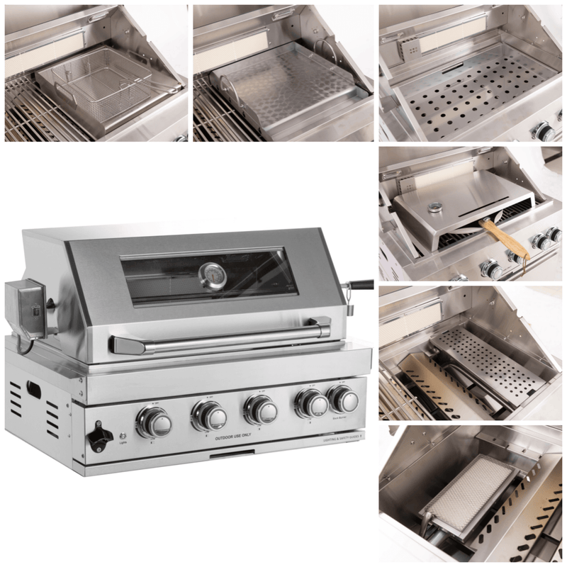 Premium Outdoor Kitchen With 32-Inch 60K BTU Built-In Stainless Steel LPG Gas Grill, Door And Drawer Combo And Stainless Steel Ice Box (SAK98661)