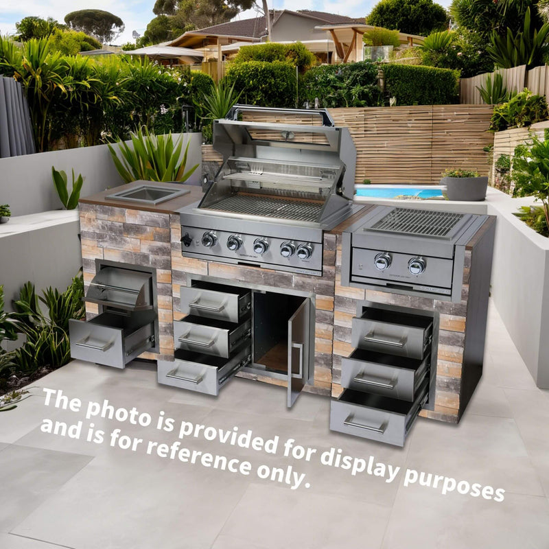 Premium Outdoor Kitchen With 32-Inch 60K BTU Built-In Stainless Steel LPG Gas Grill, Door And Drawer Combo And Stainless Steel Ice Box (SAK98661)