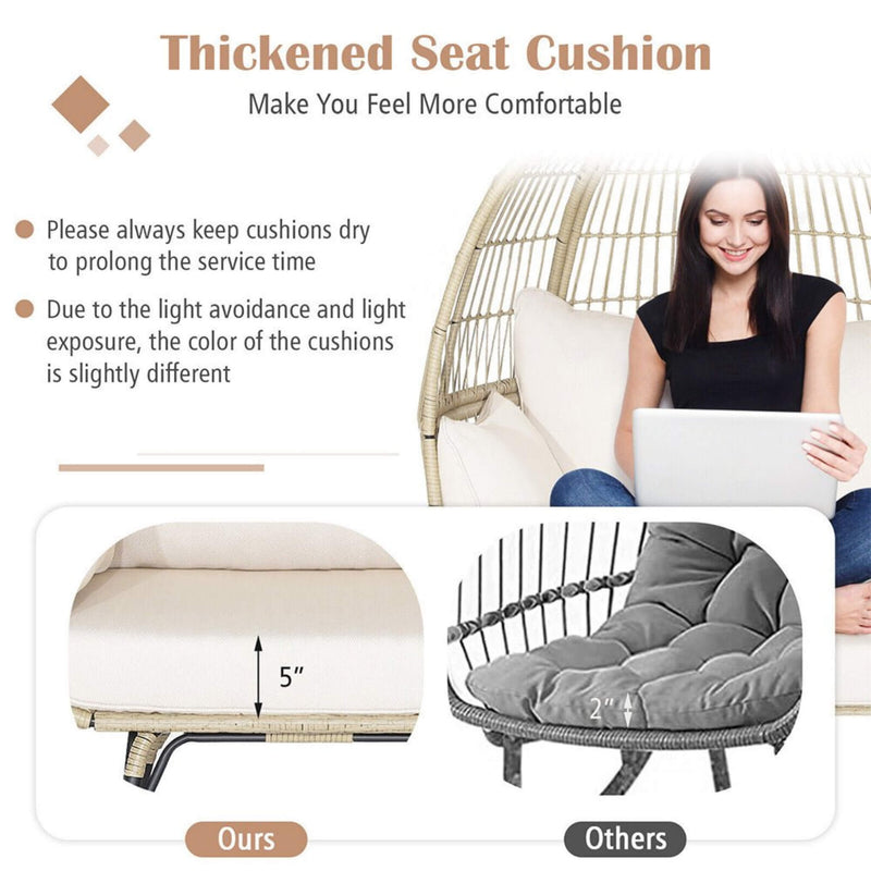 Premium Oversized Rattan Patio Egg Lounge Chair Basket With Cushions, 57" (SAK91684)