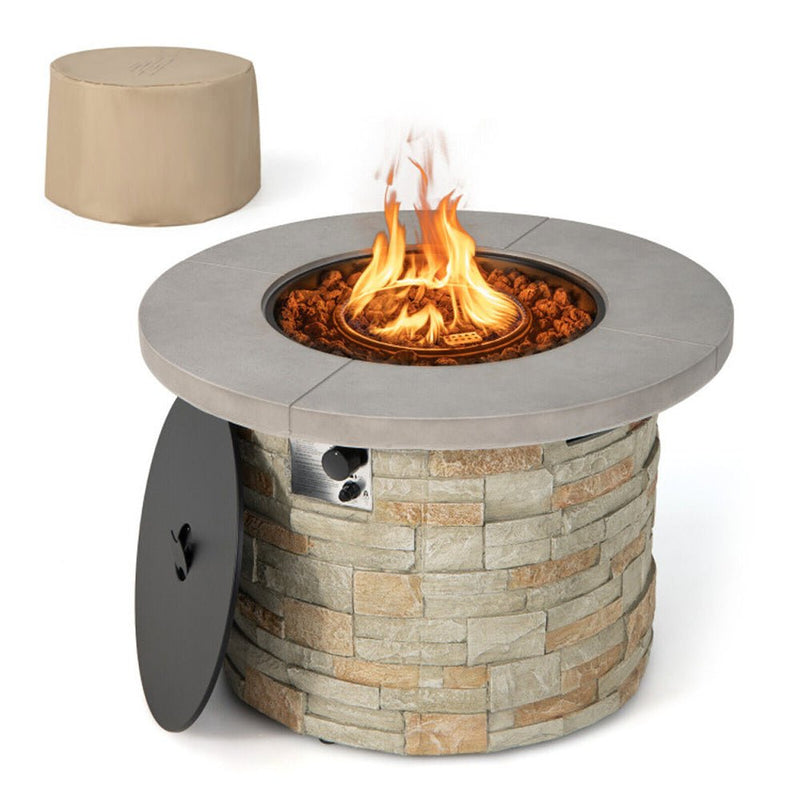 Premium Round Outdoor Propane Patio Gas Fire Pit Table W/ Lava Rock & Cover, 36" (SAK24173)