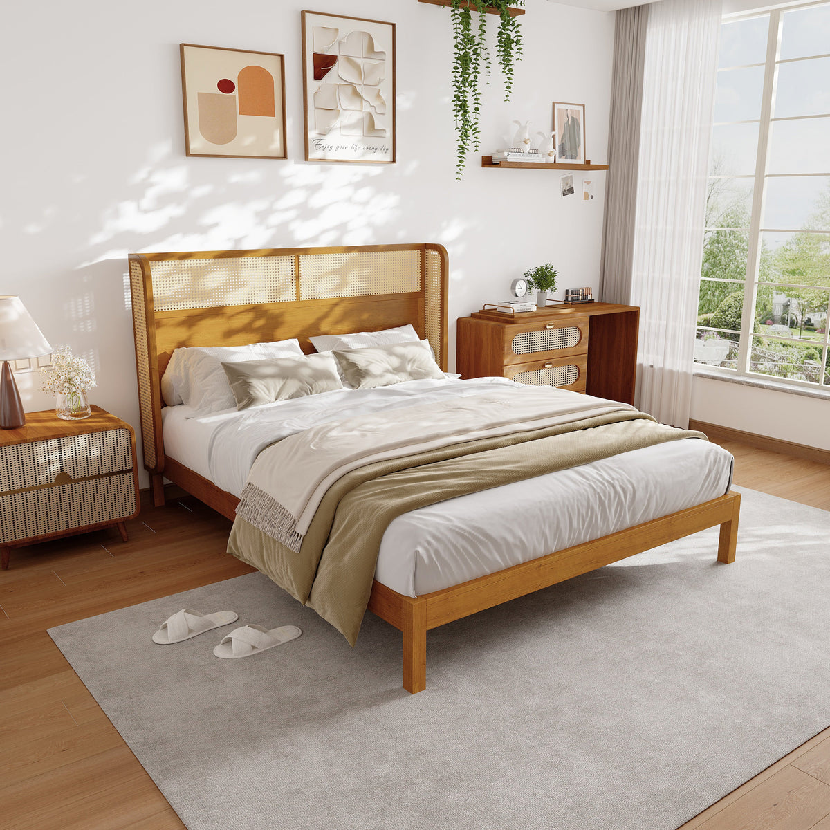 Premium Rubber Wood Platform Queen Bed Frame with Headboard, photo 2 of 13