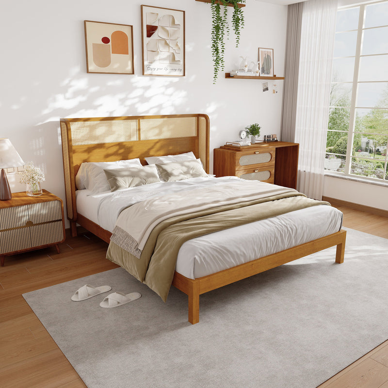 Premium Rubber Wood Platform Queen Bed Frame with Headboard, photo 2 of 13