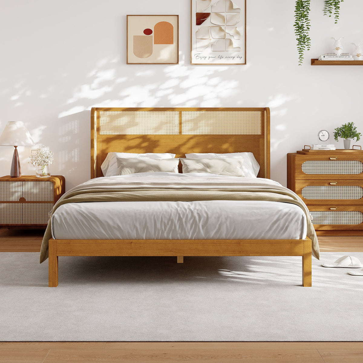Premium Rubber Wood Platform Queen Bed Frame with Headboard, photo 3 of 13