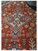 Rust Blue Beige Wool Area Rug - Hand Knotted Traditional Heriz