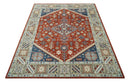 Rust Blue Beige Wool Area Rug - Hand Knotted Traditional Heriz