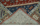 Rust Blue Beige Wool Area Rug - Hand Knotted Traditional Heriz