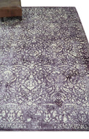 Premium Style Floral Ivory and Dark Purple 5.6x8 Handloom Wool and Viscose Area Rug