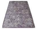 Premium Style Floral Ivory and Dark Purple 5.6x8 Handloom Wool and Viscose Area Rug