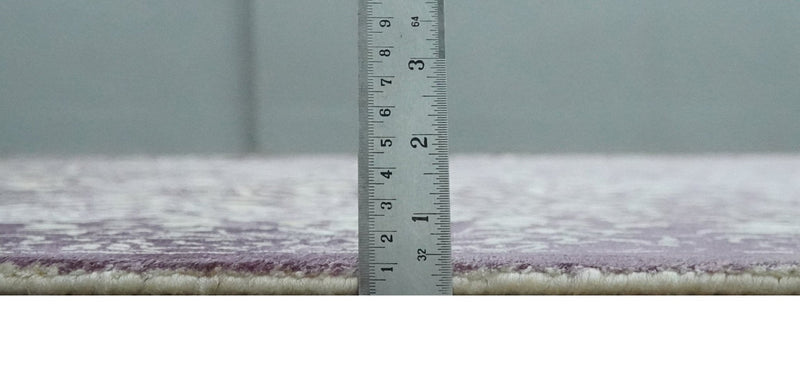 Premium Style Floral Ivory and Dark Purple 5.6x8 Handloom Wool and Viscose Area Rug