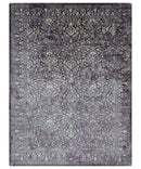 Premium Style Floral Ivory and Dark Purple 5.6x8 Handloom Wool and Viscose Area Rug