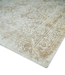Premium Style Floral Traditional Ikat Large Design Camel and Ivory 5.6x7.9 Hand loom Viscose Area Rug