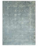 Premium Style Gray and Ivory Traditional Ikat Large design 5.6x8 Hand loom Wool and Viscose Area Rug