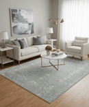 Premium Style Gray and Ivory Traditional Ikat Large design 5.6x8 Hand loom Wool and Viscose Area Rug