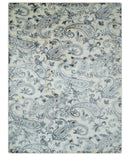 Premium Style Ivory and Charcoal Hand loom 5.6x8 Boteh Design Viscose Area Rug