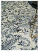 Premium Style Ivory and Charcoal Hand loom 5.6x8 Boteh Design Viscose Area Rug