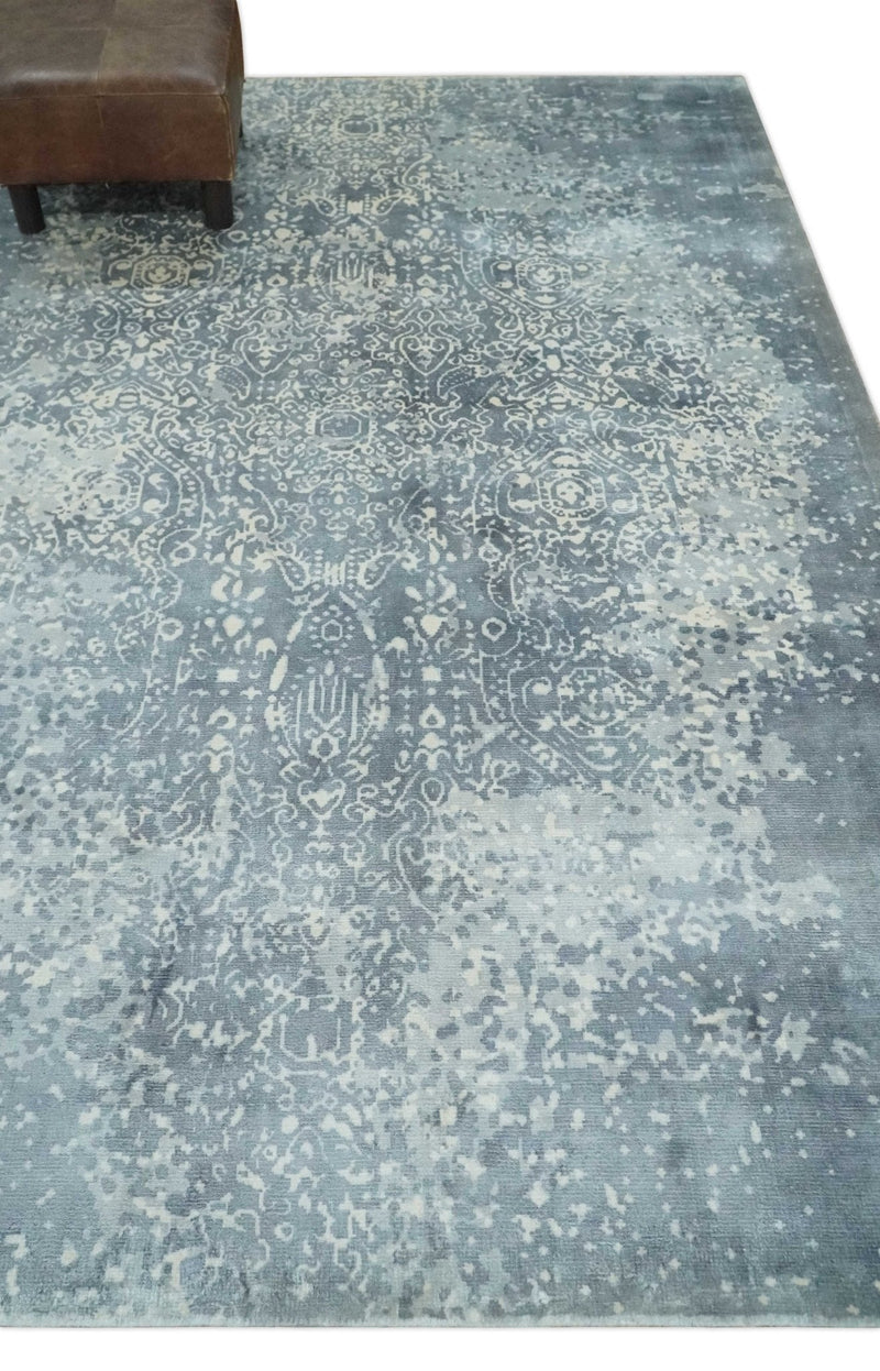 Premium Style Silver and Gray Traditional Medallion 5x8 Hand loom Viscose Area Rug