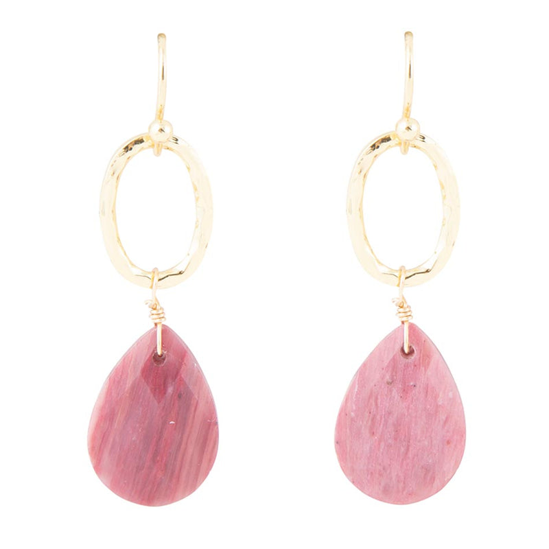 Pretty Drops of Pink Rhodonite Golden Drop Earrings